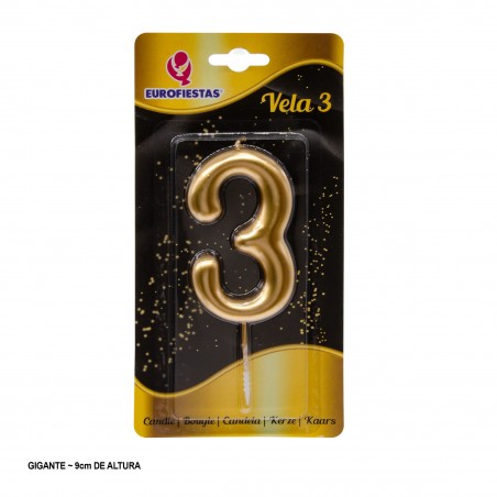 Vela Gigante Numero 3 9cm Oro