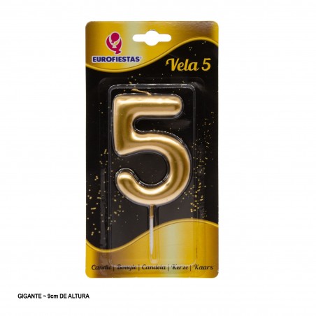 Vela Gigante Numero 5 9cm Oro