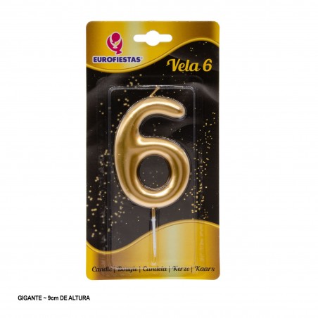 Vela Gigante Numero 6 9cm Oro