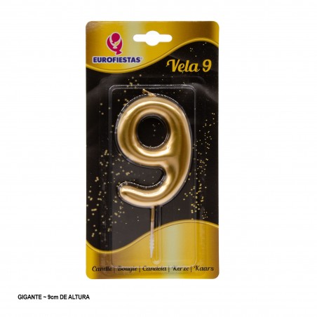 Vela Gigante Numero 9 9cm Oro