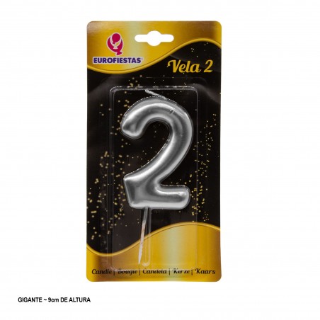 Vela Gigante Numero 2 9cm Plata