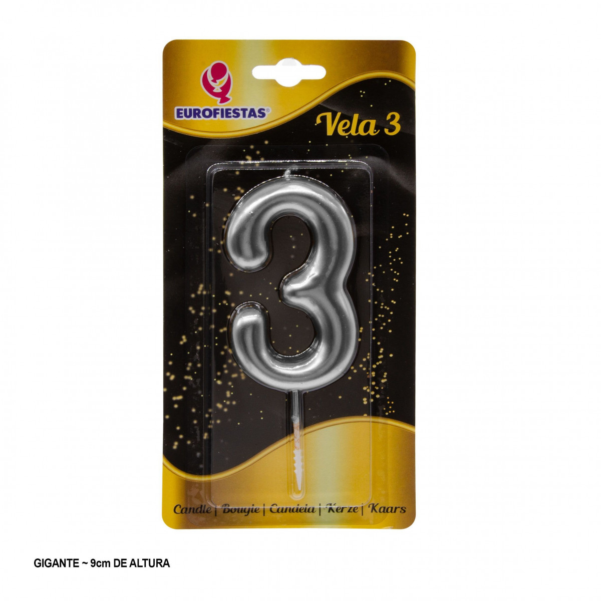 Vela de número 3 grande y color plata
