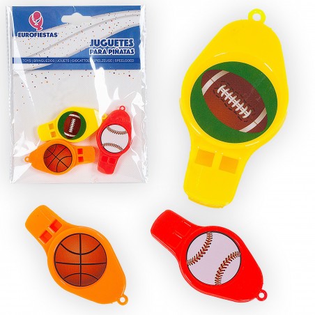 Silbatos Deportivos Pack de 3 Juguetes para Piñatas y Fiestas Infantiles
