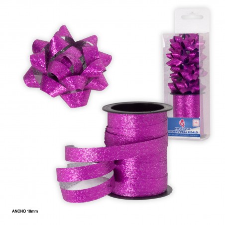 Rollo 10m Lazo 1cm Purpurina Fucsia