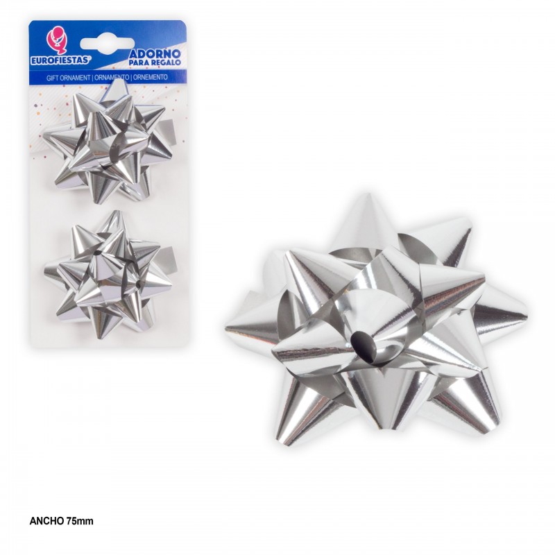 Adorno para regalo 2pcs 7 5cm brillo plata