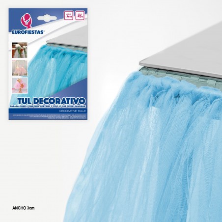 Rollo de tul 45m 3cm azul celeste