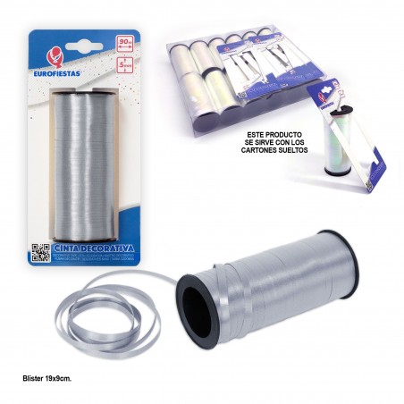 Cinta Lazo Rollo 100m 5mm Plata