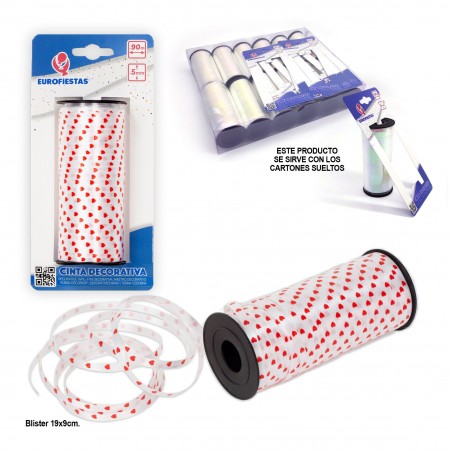 Cinta Lazo Rollo 100m 5mm Corazones