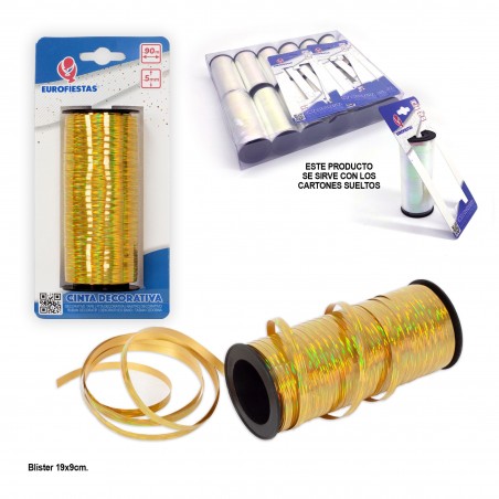 Cinta Lazo Rollo 100m 5mm Oro Brillo