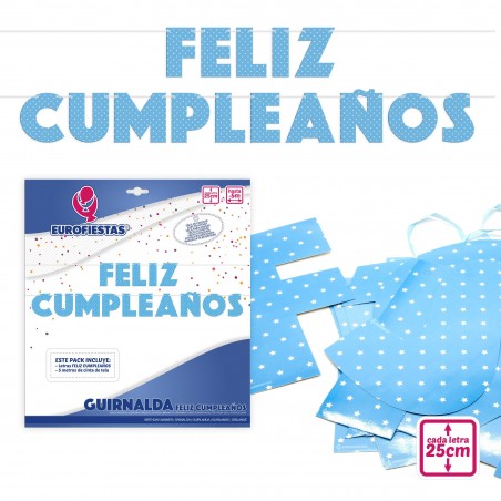 Guirnalda Feliz Cumpleaños Azul Letras 25cm