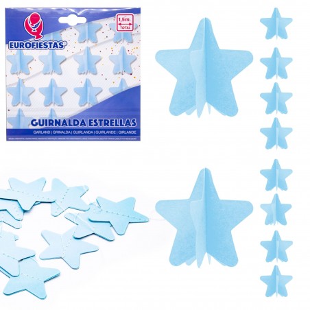 Guirnalda Estrellas Papel Celeste