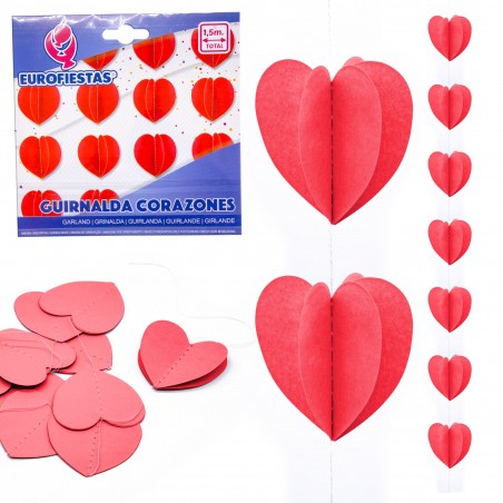 Guirnalda Corazones Papel Roja