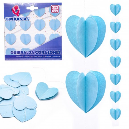 Guirnalda Corazones Papel Celeste