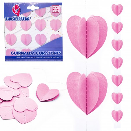 Guirnalda Corazones Papel Rosa