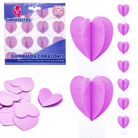 Guirnalda corazones papel violeta