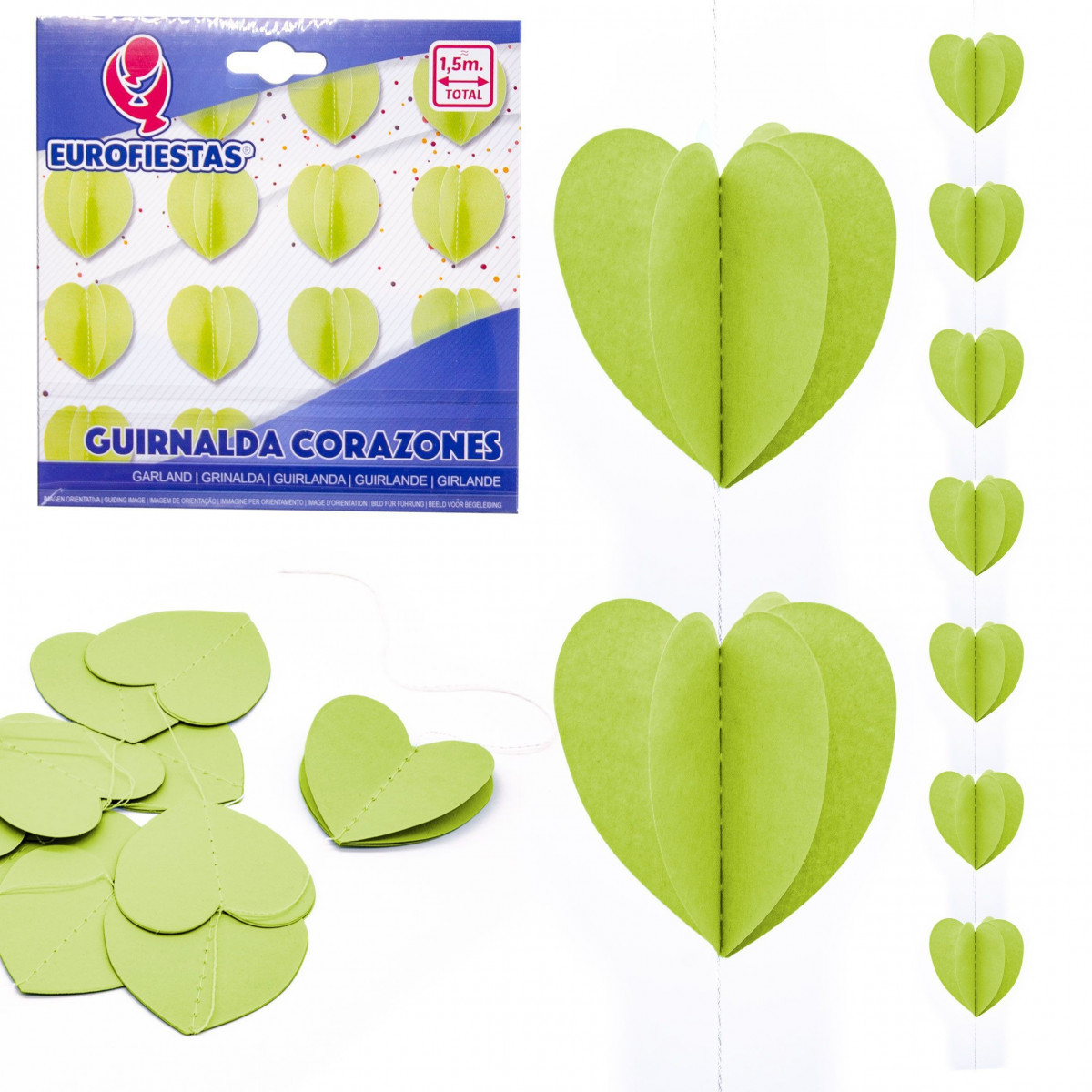 Guirnalda corazones papel verde