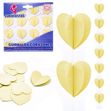 Guirnalda corazones papel amarilla