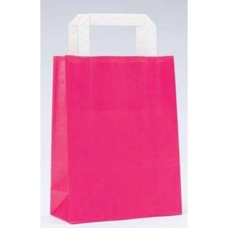 Bolsa De Papel Kraft Fucsia Con Asa Plana