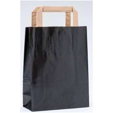 Bolsa De Papel Kraft Negra Con Asa Plana