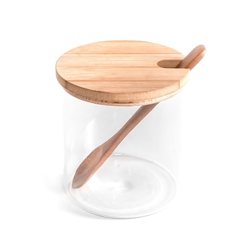Azucarero Cristal Bambu Con Cuchara Azucarero Cristal Bambu Con Cuchara