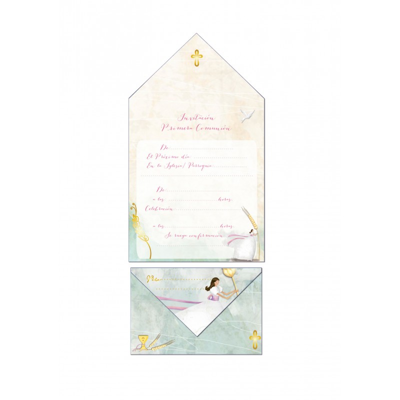 Blister 10 Invitacion Sobre Comunion Niña Espiga Blister 10 Invitacion Sobre Comunion Niña Espiga