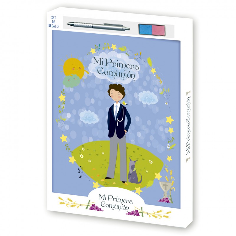 Libro Comunión Huellas Niño Perro + Bolígrafo Libro Comunión Huellas Niño Perro + Bolígrafo
