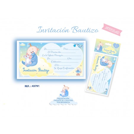 Blister 10 Invitaciones De Bautizo Niño