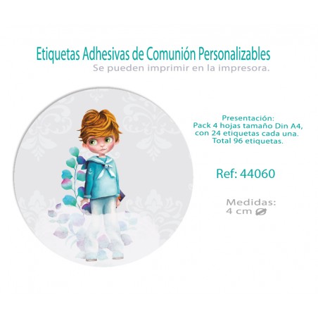 Paq.96 Etiquetas Adhesivas Redondas Comunión Niño Hojas