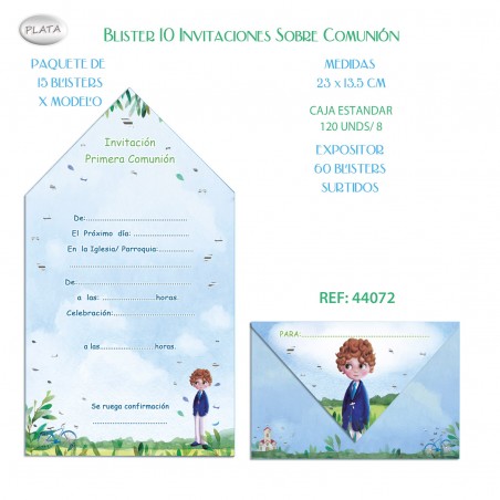 Blister 10 Invitación Sobre Comunión Niño Bici