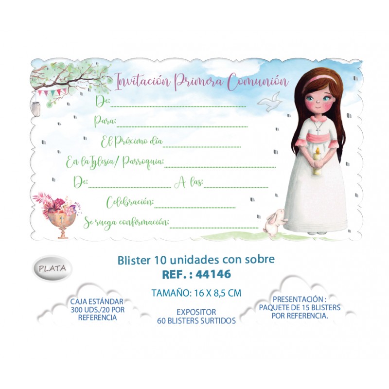 Blister 10 Invitación + Sobre Comunión Niña árbol Blister 10 Invitación + Sobre Comunión Niña árbol