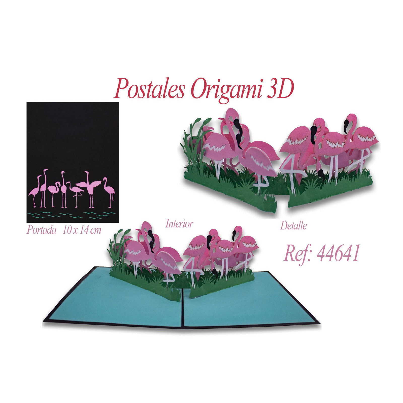 Postal 3d origami flamencos