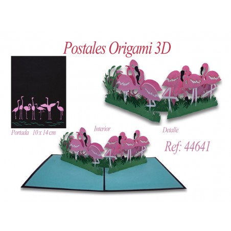 Postal 3d origami flamencos