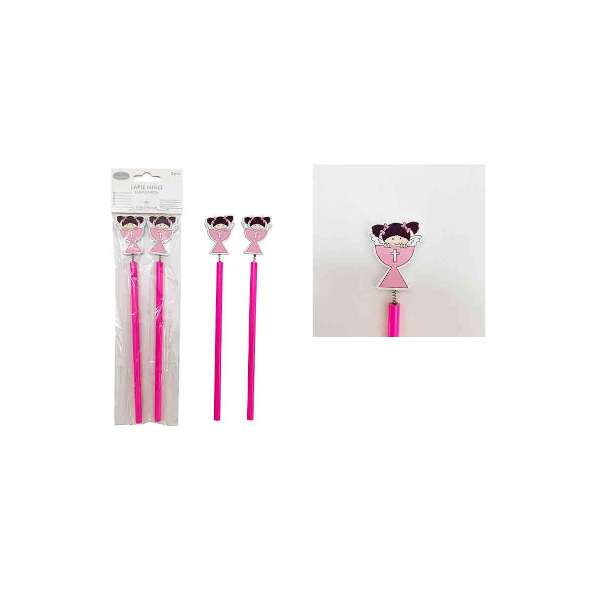 Blister 2 lápices comunion niña rosa