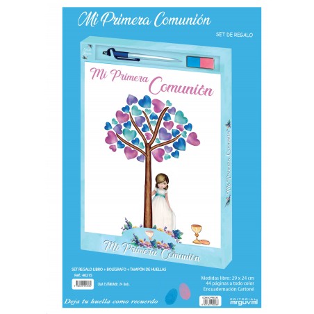 Libro Comunión Huellas Niña + Bolígrafo + Tampón