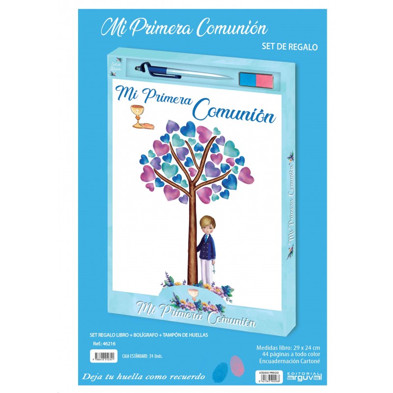 Libro Comunión Huellas Niño + Bolígrafo + Tampón Libro Comunión Huellas Niño + Bolígrafo + Tampón