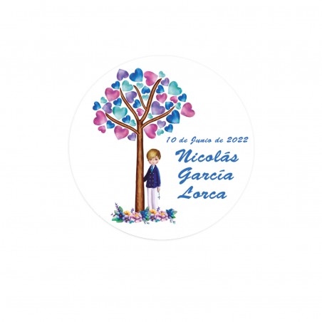 Pack 96 Etiquetas Adhesivas Redondas Comunión Niño árbol