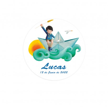Paq.96 Etiquetas Adhesivas Redondas Comunión Niño Barco