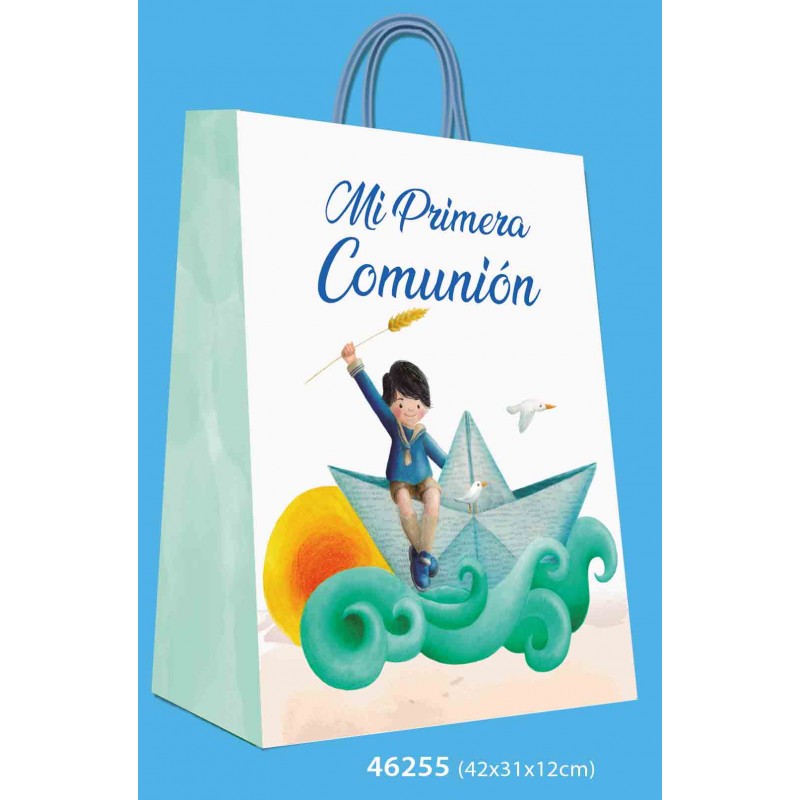 Bolsa comunión niño con diseño artístico de papel y mar