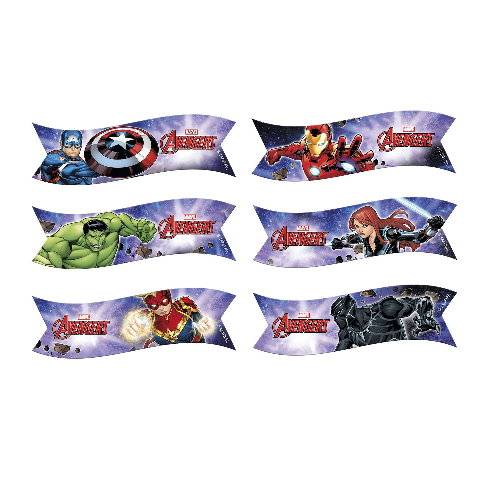 Blister 6 bandera oblea avengers 9 2x3 2cm