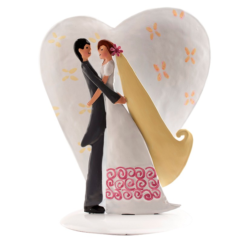 Pareja boda metal corazón 18cm