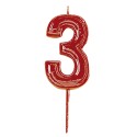 Vela de cumpleaños número 3 roja