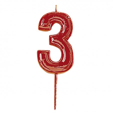 Vela de cumpleaños número 3 roja