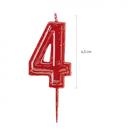 Vela de cumpleaños número 4 roja