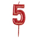 Vela de cumpleaños número 5 roja
