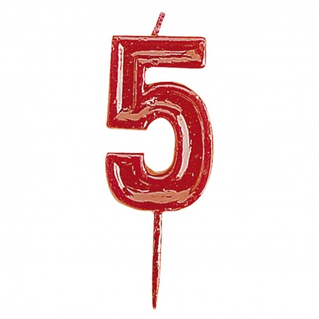 Vela de cumpleaños número 5 roja
