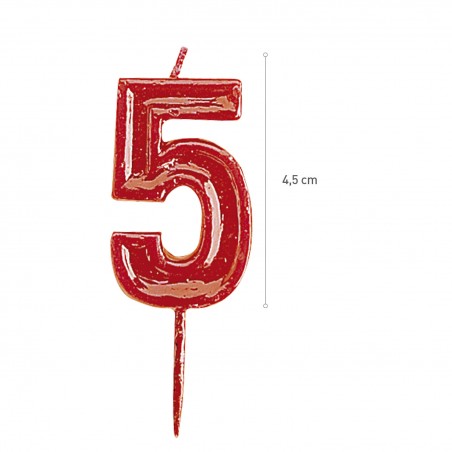 Vela de cumpleaños número 5 roja