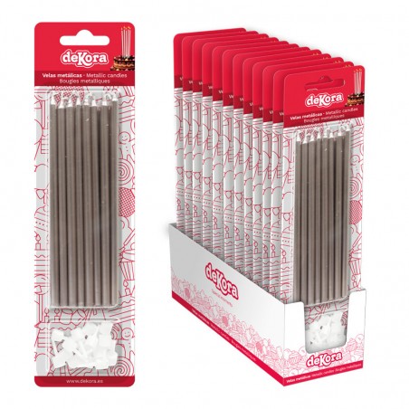 Blister 16 velas metalicas color plata 13cm