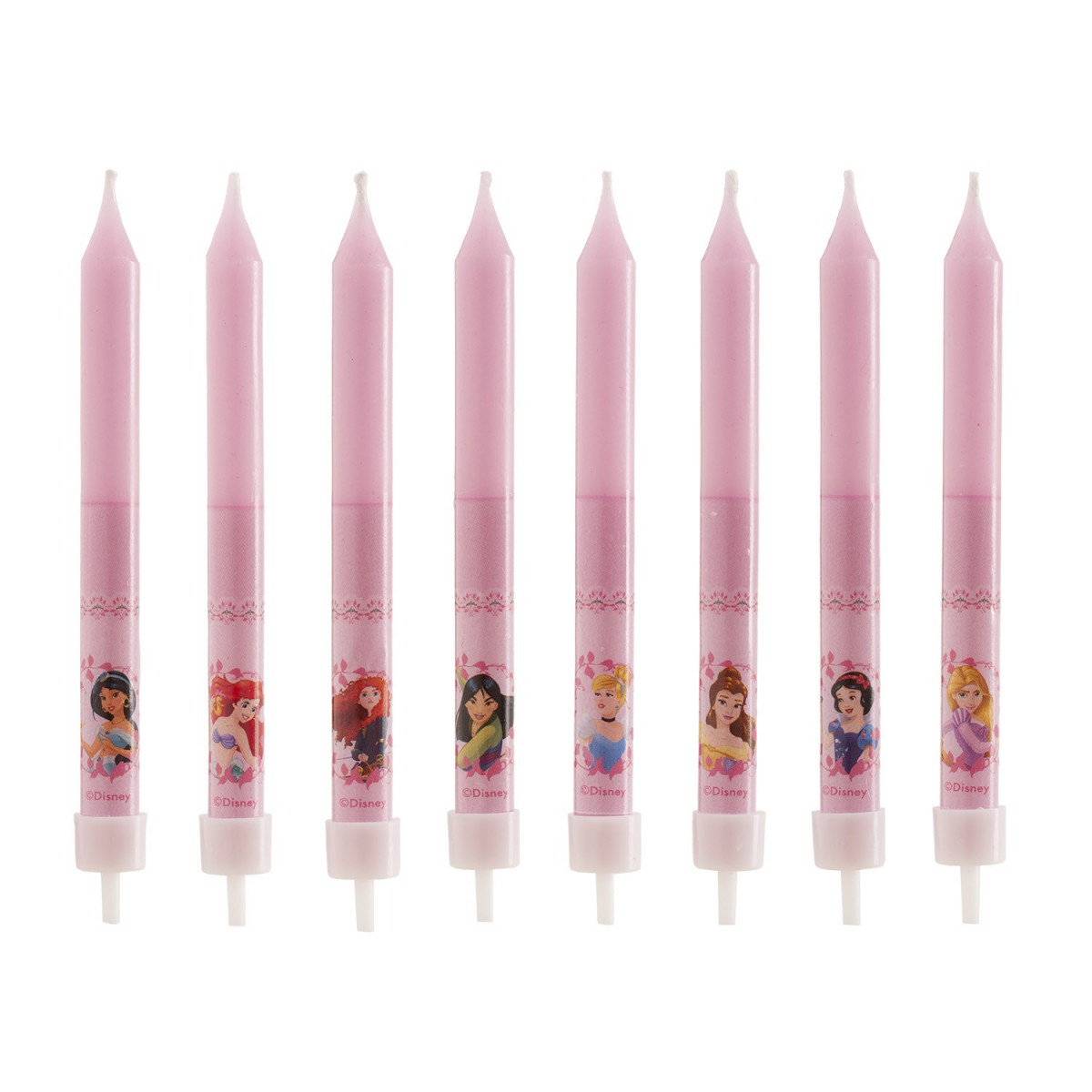 Blister 8 velas palillo princesas 9cm