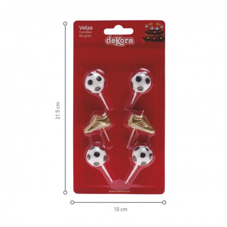 Velas Decorativas de Fútbol Pack de 6 con Botas Doradas y Diseño Deportivo