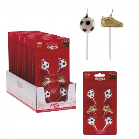 Velas Decorativas de Fútbol Pack de 6 con Botas Doradas y Diseño Deportivo